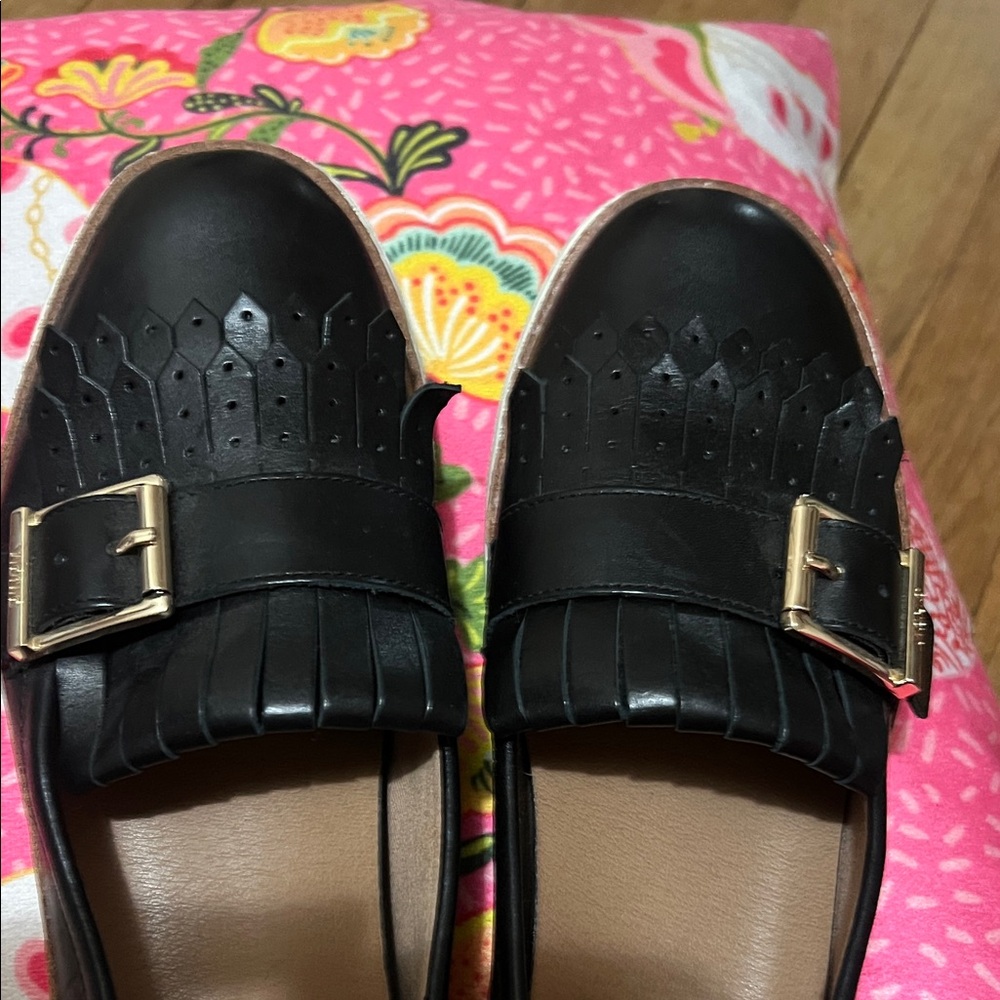 Vionic Black Leather Loafers with Gold Accent - Picture 15 of 15